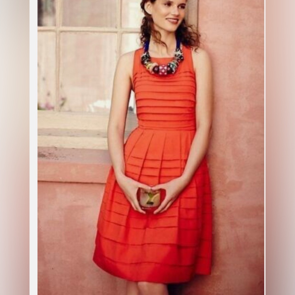 Eva Franco Vibrant tangelo Orange Pleated Midi Dress